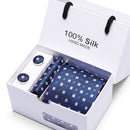 Joy Alice Wedding men neck ties gift box packing men brand luxury necktie pocket square silk tie set cufflinks handkerchief