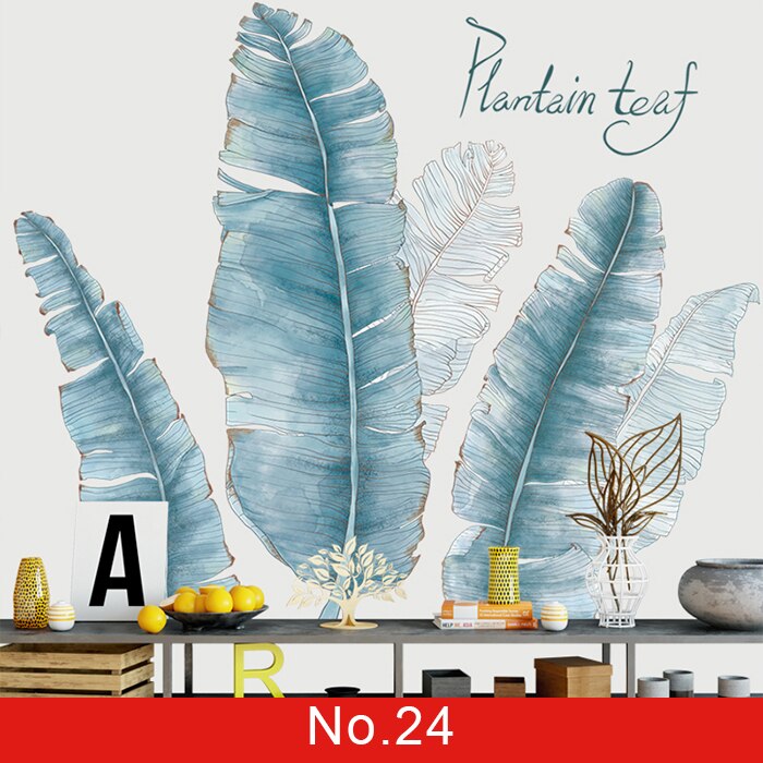 24 estilos Serie de plantas Pegatinas de pared para sala de estar Dormitorio Hojas verdes Calcomanías de pared extraíbles Vinilo DIY Murales ecológicos