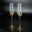 2Pcs/Set Wedding Crystal Champagne Glasses Gold Metal Stand Flutes Wine Glasses Goblet Party Lovers Valentine&
