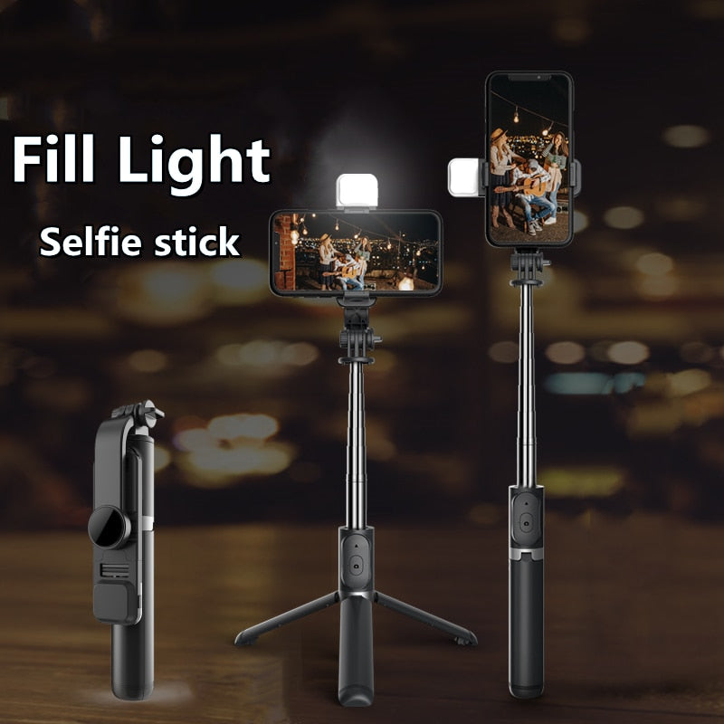 FANGTUOSI 2021 nuevo trípode de palo selfie inalámbrico Bluetooth monopié plegable con obturador remoto de luz Led para iphone al por mayor