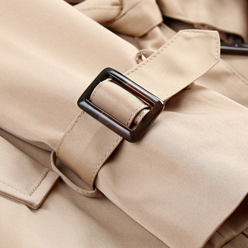 2019 nueva moda gabardina de medio largo con doble botonadura para Mujer caqui cinturón delgado capa Mujer rompevientos Mujer Abrigos Brasil LH810