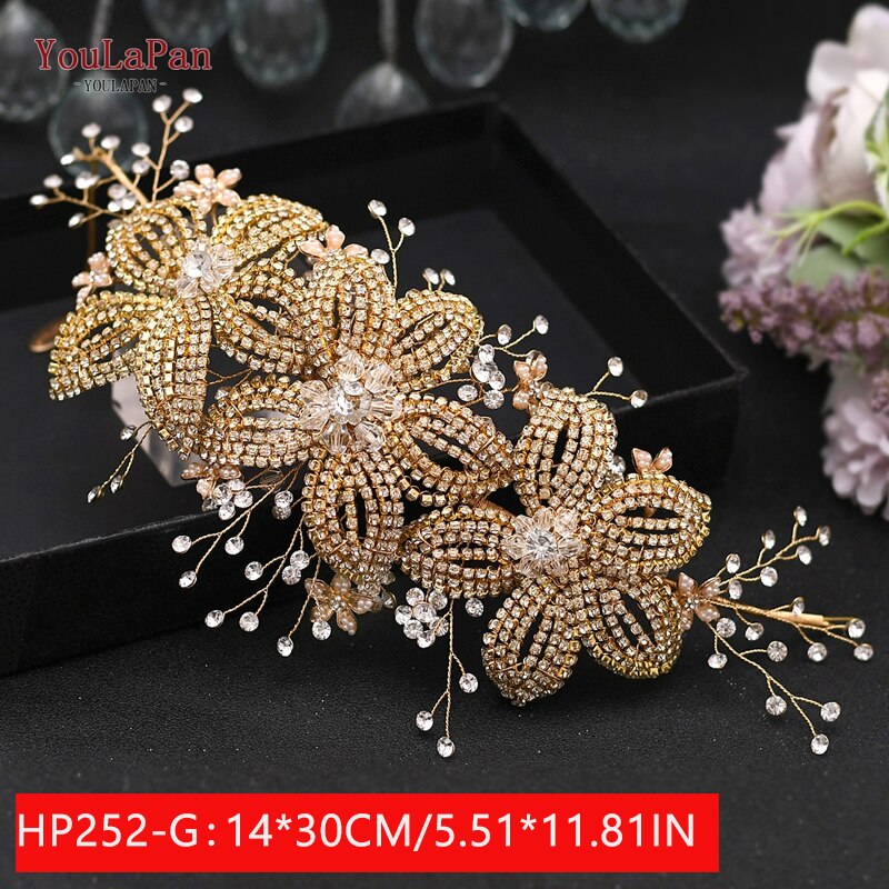 YouLaPan HP240 Golden Bride Hair Accessories Crystal Headband Woman Wedding Hair Jewelry Rhinestone Bridal Tiara and Headdress