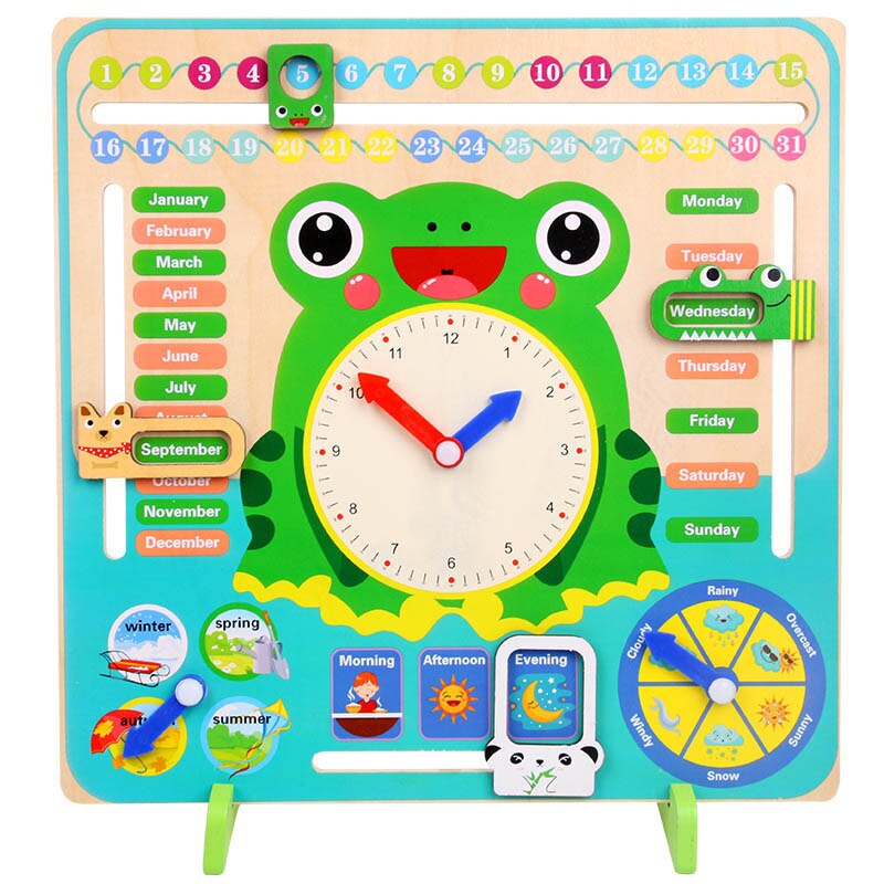 Montessori Holzspielzeug Baby Wetter Jahreszeit Kalender Uhrzeit Kognition Puzzle Vorschule Pädagogisches Lehrmittel Spielzeug Kinder