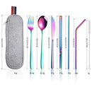 Spklifey Tableware Steel Cutlery Portable Tableware Travel Cutlery Set Stainless Steel Rainbow Dinnerware Set Cutlery bag