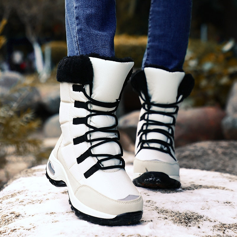 Neue Winter-Frauen-Aufladungs-Qualitäts-warme Schnee-Stiefel-schnüren bequeme Stiefeletten im Freien wasserdichte Wanderstiefel-Größe 36-42