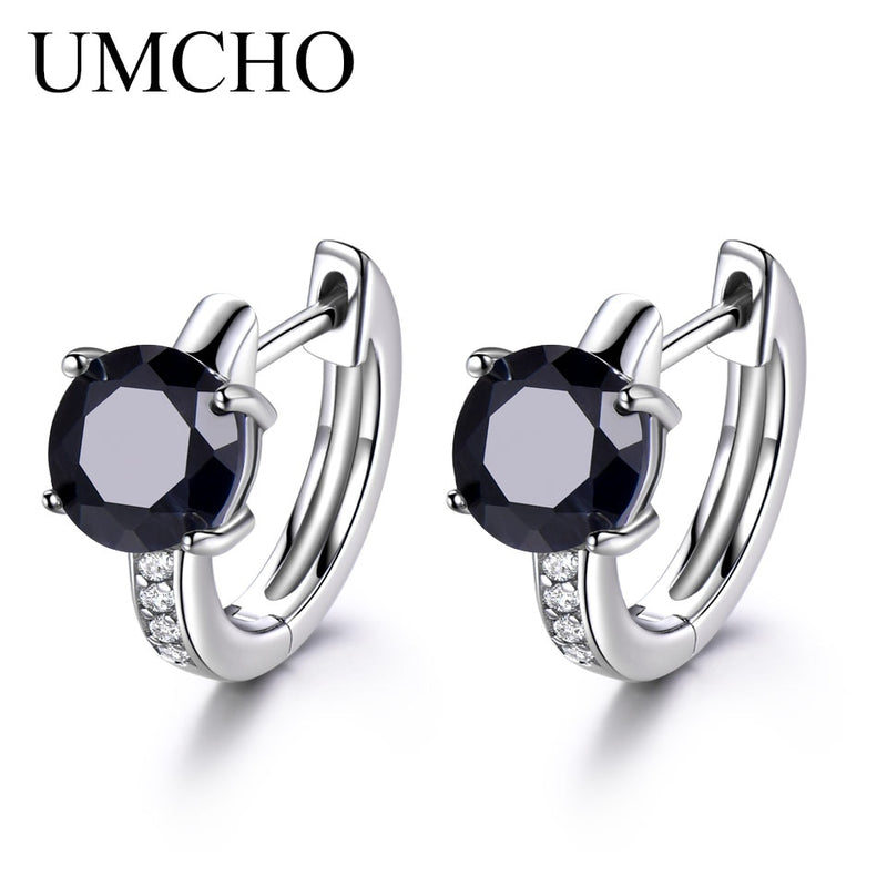 UMCHO Natural Black Spinel  Earrings For Women 100% Real 925 Sterling Silver Earrings Female Engagement Fine Jewelry