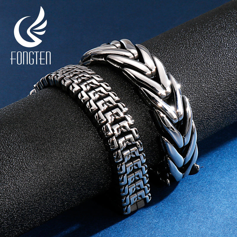 Fongten Retro Personalize Men Bracelet Hip Hop Chain Stainless Steel Charms Cuff Bangle Bracelets Jewelry 2020