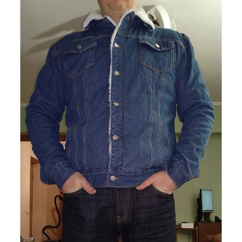 Große Größe S-6XL Herren Winterjacke Mode Fleece gefütterte Oberbekleidung Mantel Fuax Pelzjacke Herren dicke warme blaue schwarze Jeansjacken