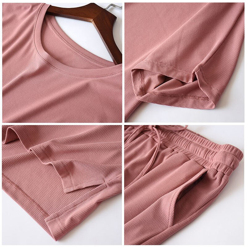 Summer Modal Cotton Pajamas For Women O-Neck Loose Sleepwear Set Two Piece Short Sleeve Lounge Wear Female Solid Homewear Suit