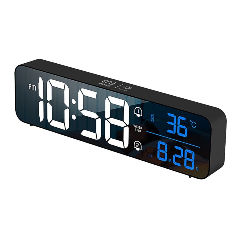 Despertadores digitales LED con Snooze Digital Temp Time Music Reloj dual con cargador USB Pantalla de dígitos grandes Atenuador de brillo