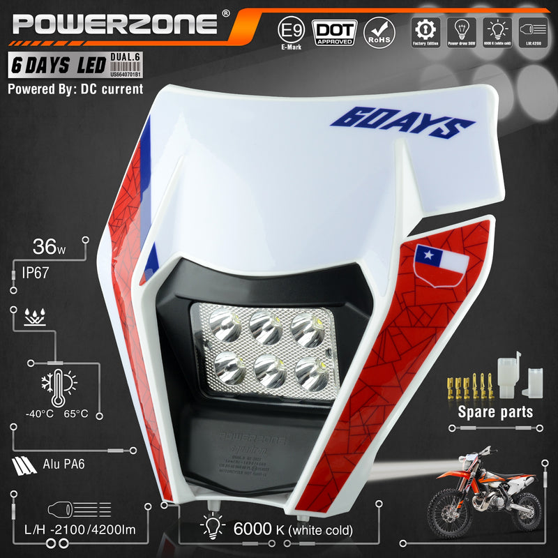 PowerZone Motorcycle LED Headlight Headlamp Head Light Supermoto Fairing For KTM EXC SXF MX Dirt Bike Enduro LED Headlight