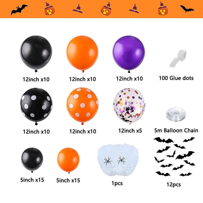 Conjunto de globos de decoración de Halloween, pegatina de telaraña, globos de fiesta de Halloween, guirnalda, suministros de decoración para el hogar, globo naranja negro