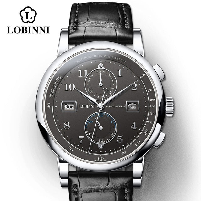 LOBINNI Business Watch Top-Marke Luxus Mode Mann Leder wasserdicht 50M männlich mechanische Armbanduhr mit Datumsanzeige Uhren