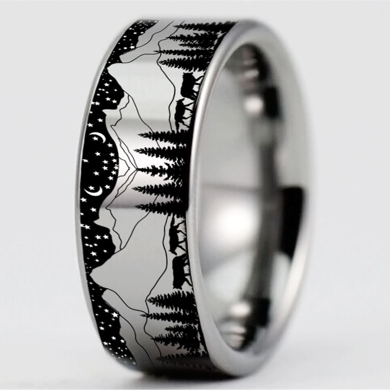 Anniversary Gift Wolf in Night Forest View Rings For Women Men&