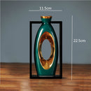 Chinese Style Creativity Ceramic Vase Wooden Frame Retro Openwork Vase Modern Home Flower Arrangement Decoration Flower Vases