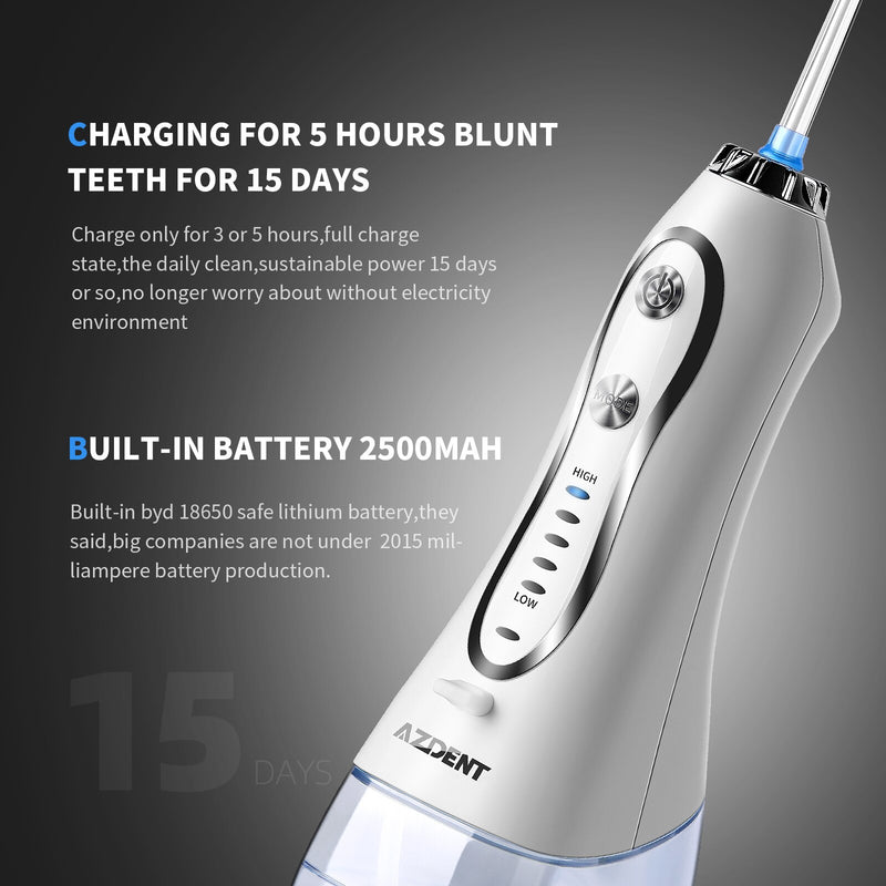 AZDENT portátil inalámbrico eléctrico agua Oral Dental irrigador Flosser USB recargable limpiador de dientes 5 modos IPX7 impermeable