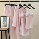 Kimono Robe Gown Women Lace Pajamas Sets Veste Polaire Suit Nightwear Bathrobe Summer Sleepwear Loose Pyjamas Pour Femme