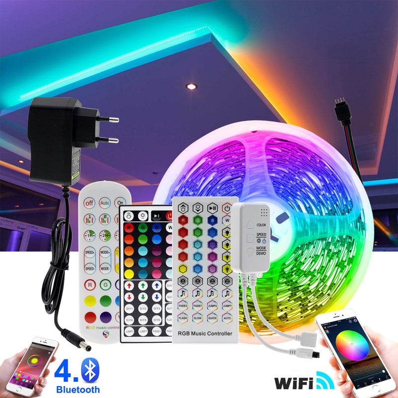 Tira de luces LED RGB 5m 10m 20m 5050 RGB Cambiable DC12V Cinta LED flexible WiFi / Bluetooth / Control de música Tira LED RGB.