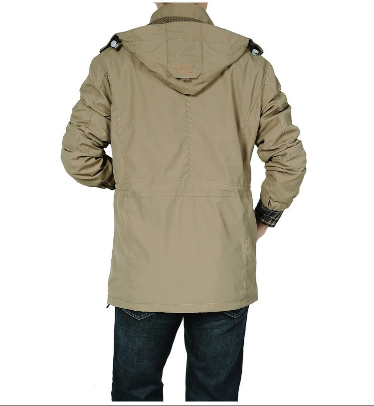 Primavera Hombres Chaquetas tácticas militares Multi-bolsillos Impermeable Casual Cazadora para hombre Abrigo al aire libre con capucha