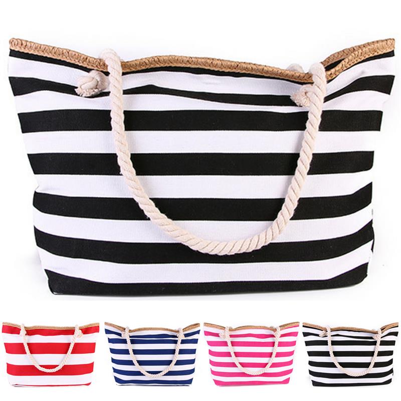 2022 New Beach Tote Bag Fashion Women Canvas Summer Large Capacity Striped Shoulder Bag Tote Handbag Shopping Shoulder Bags
