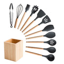 Silicone Cooking Utensils Set Non-stick Spatula Soup Spoon Wooden Handle with Storage Box Kitchen Tools Set Gifts for Mother