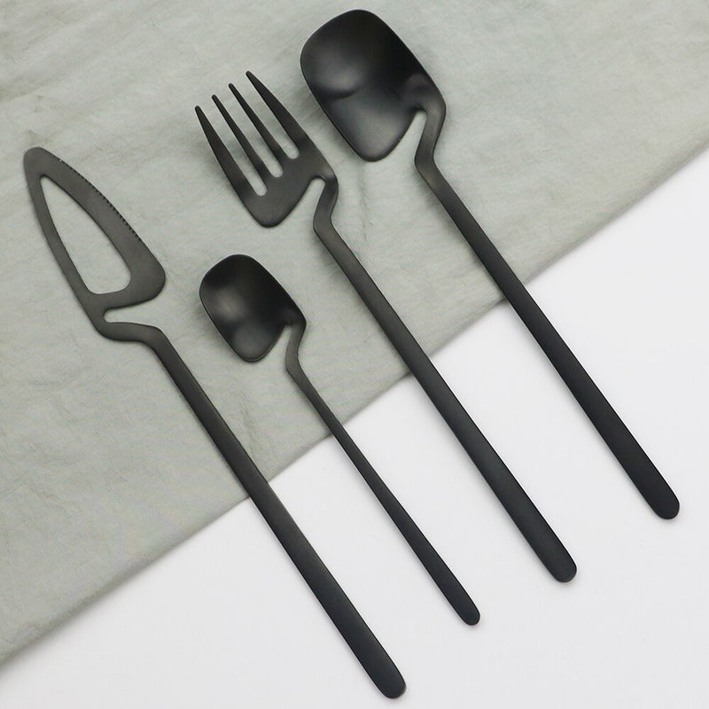 24Pcs Black Knives Fork Spoon Dinnerware Set High Quality Cutlery Set 18/10 Stainless Steel Dinner Tableware Set Silverware Set