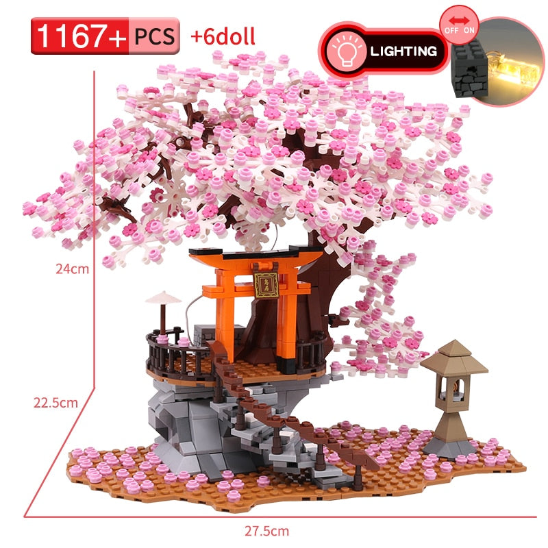 Classic Block City Street View Idea Sakura Inari Shrine Bricks Friends Cherry Blossom House Tree Building Blocks Toys Kids Gift