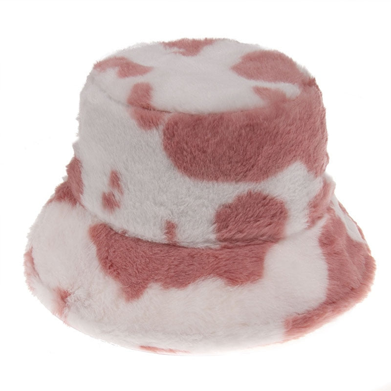 Wintermütze New Outdoor Multicolor Rainbow Faux Fur Letter Pattern Bucket Hats Damen Winter Soft Warm Gorros Mujer