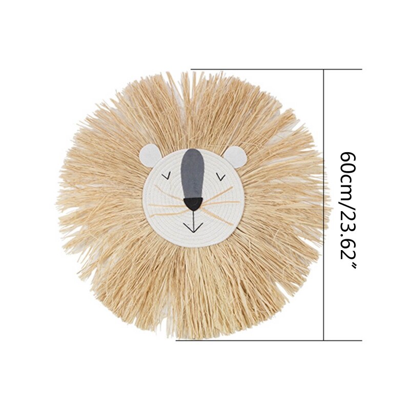 Cartoon Lion Hanging Decorations Handmade Cotton Thread Weaving Animal Head Ornament Kids Room Wall Home Accessory 60cm