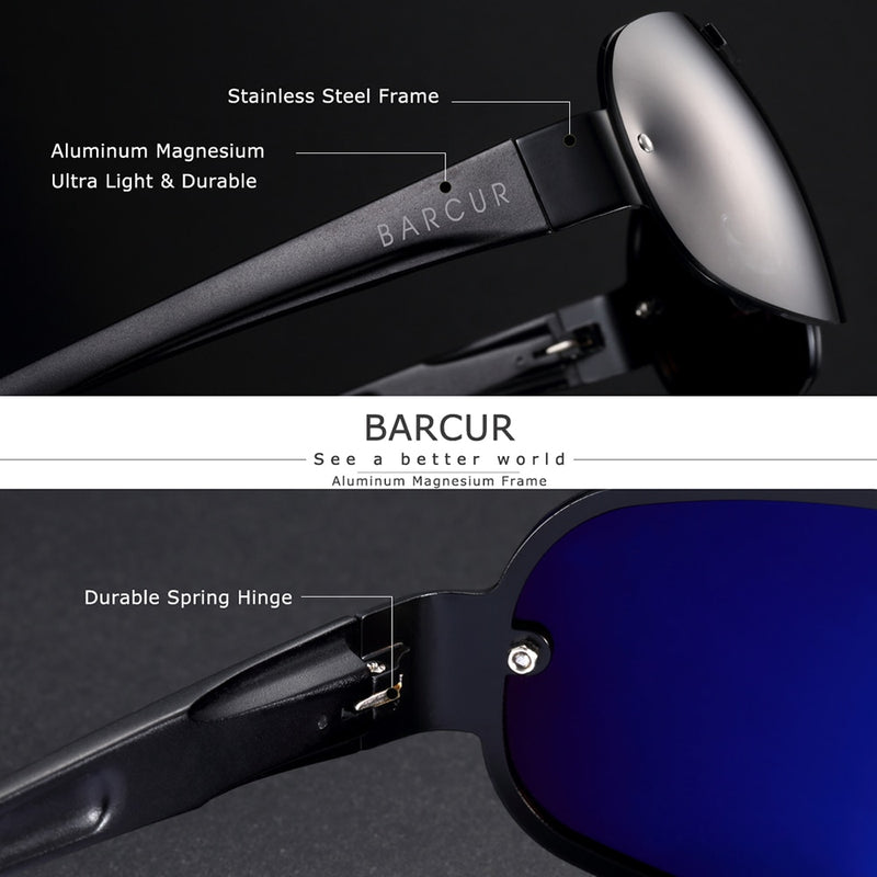 BARCUR Aluminium Magnesium Sonnenbrille Herren Polarisierte Sonnenbrille für Herren Pilot Sport Eyewear UV400