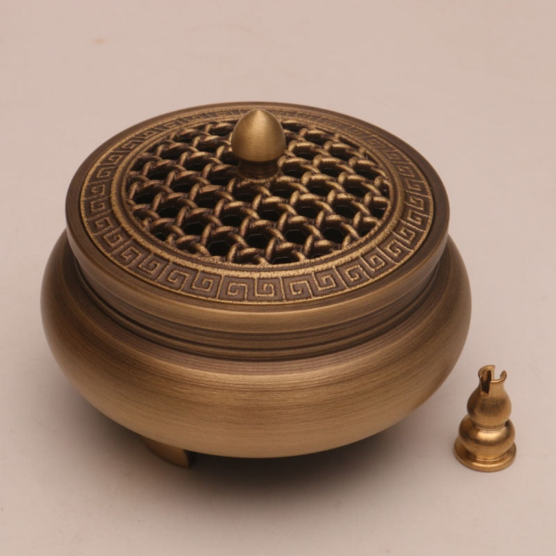 Quemador de incienso de tres patas de artesano de cobre, placa de estufa Zen Xuande, quemador de sándalo, quemador de incienso puro