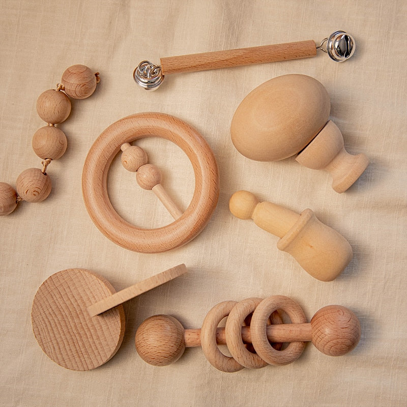 1Set Puzzle Baby Toy Wooden Teether Baby Rattles Beech Wooden  geometry Shape Children Gifts Product Montessori Teaching Toys