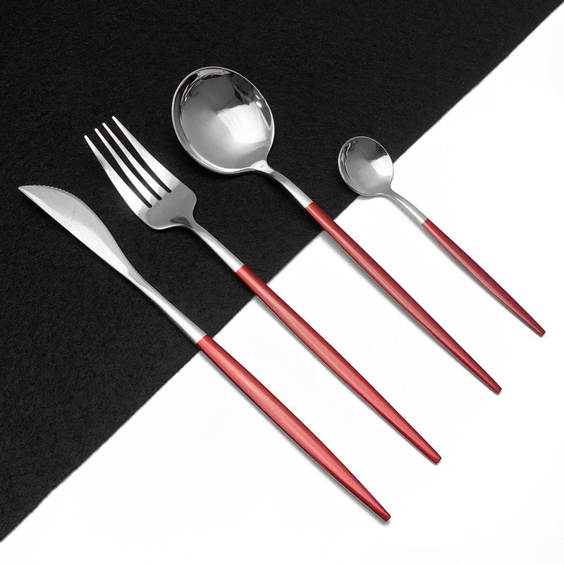 24Pcs/set Stainless Steel Black Gold Dinnerware Set Knife Fork Spoon Cutlery Set Tableware Silverware Set Dropshipping