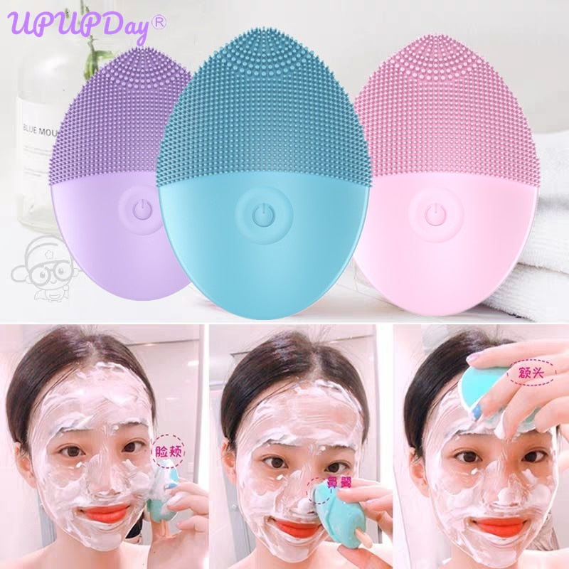 Silicone Electric Facial Cleansing Brush Vibration Face Cleaner Deep Cleaning Pores Face Skin Care Tools Massager Rejuvenation