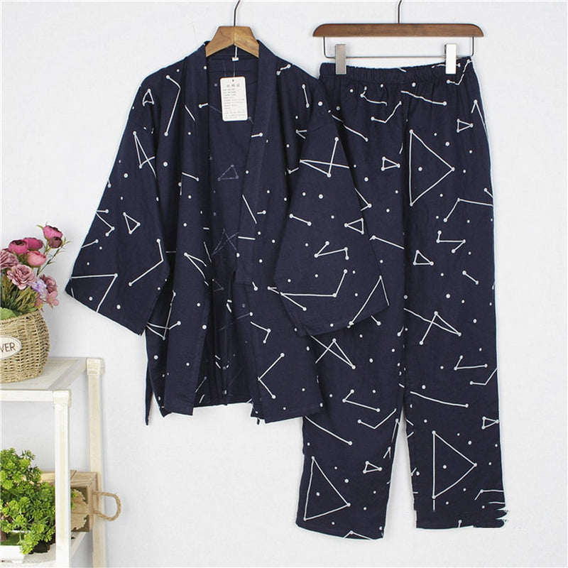 Cotton Japanese Kimono Sleepwear for Samurai Men Haori Tops+pants Clothing Set Traditional Yukata Pajamas Nightgown Jinbei