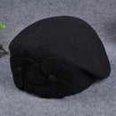 Boina de lana 100%, boina de invierno para mujer, boina de fieltro Floral para mujer, boina francesa de fieltro, gorro fedora, gorro de invierno con flores