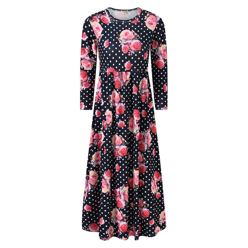 Vestido floral de manga larga para niña pequeña, bata Midi con estampado de flores para niña, trajes hasta el tobillo para primavera y otoño, trajes de vacaciones