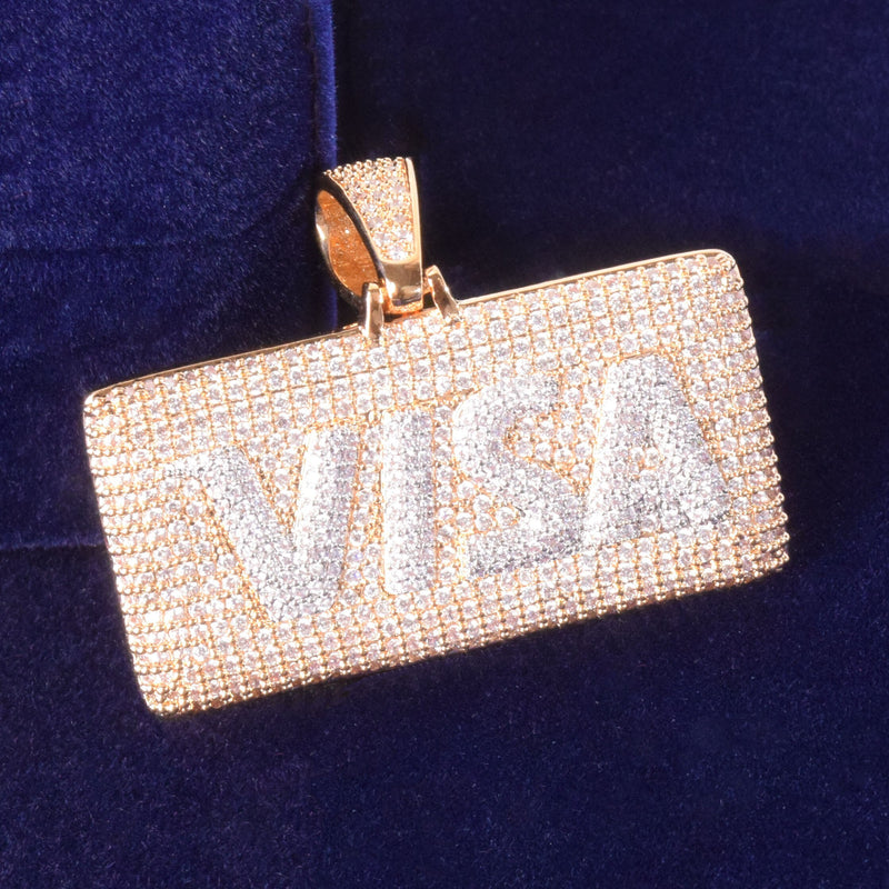 Visa Card Shape Pendant  Cubic Zircon Men's Hip Hop Necklace Jewelry