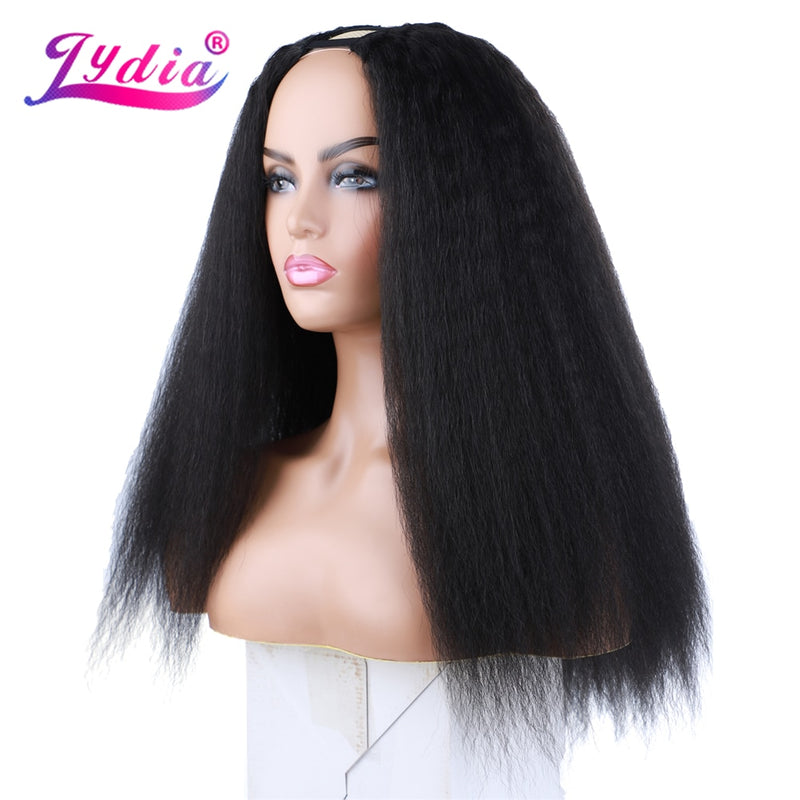 Lydia Afro Kinky Straight U Part Peluca de pelo de color negro natural Resistente al calor Sintético 16-22 pulgadas Pelucas diarias para mujeres Damas