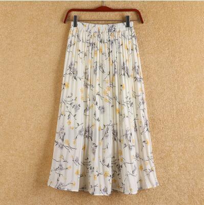 2021 Spring/Summer Women Skirt Floral Print Chiffon Skirts High Waist A-line Pleated Skirts Women Jupe Femme Faldas Saia Outwear