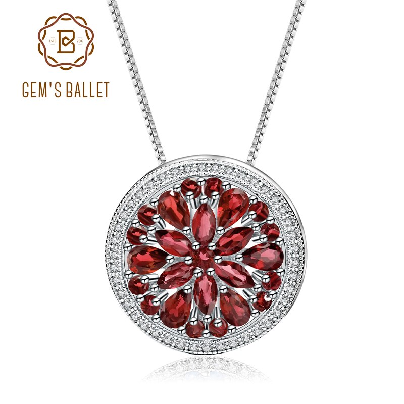 GEM'S BALLET 11.65Ct Natural Red Garnet Gemstone Pendientes Anillo Set 925 Sterling Silver Round Jewelry Set Para Mujer Boda