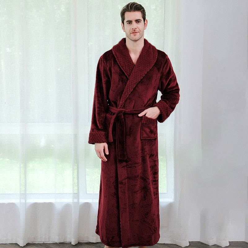 Women Men Winter Plus Size Flannel Robe Extra Long Hooded Warm Bathrobe Lovers Thick Kimono Bath Robe Male Dressing Gown Robes