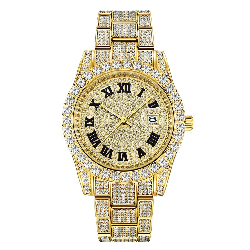 Hip Hop Full Iced Out Herrenuhren Luxus Datum Quarz Armbanduhren mit Micropaved Cubic Zircon Uhr für Damen Herren Schmuck