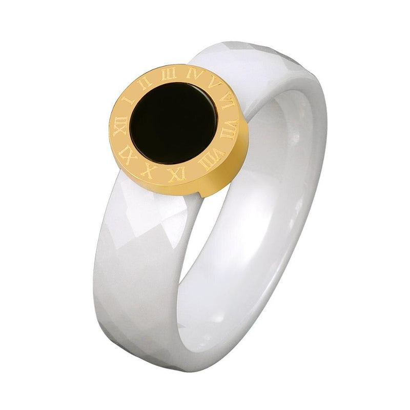 Anillo de movimiento de cerámica blanco facetado MSX, anillos de dedo de piedra negra con números romanos a la moda para mujer, anillos nupciales de boda de lujo para mujer