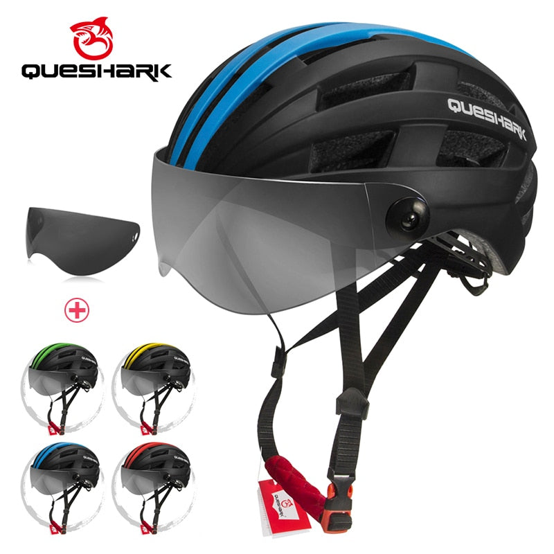 QUESHARK Männer Frauen Ultraleicht Fahrradhelm MTB Rennrad Fahrrad Motorradfahren Abnehmbare transparente Linse Sicher Cap QE116