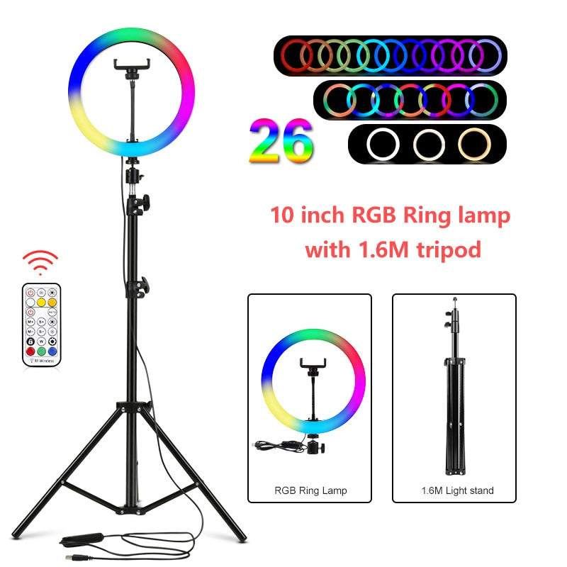 Lámpara de anillo Yizhestudio con trípode, anillo de luz regulable para Selfie con soporte, tubo anular de color, iluminación fotográfica para estudio en vivo