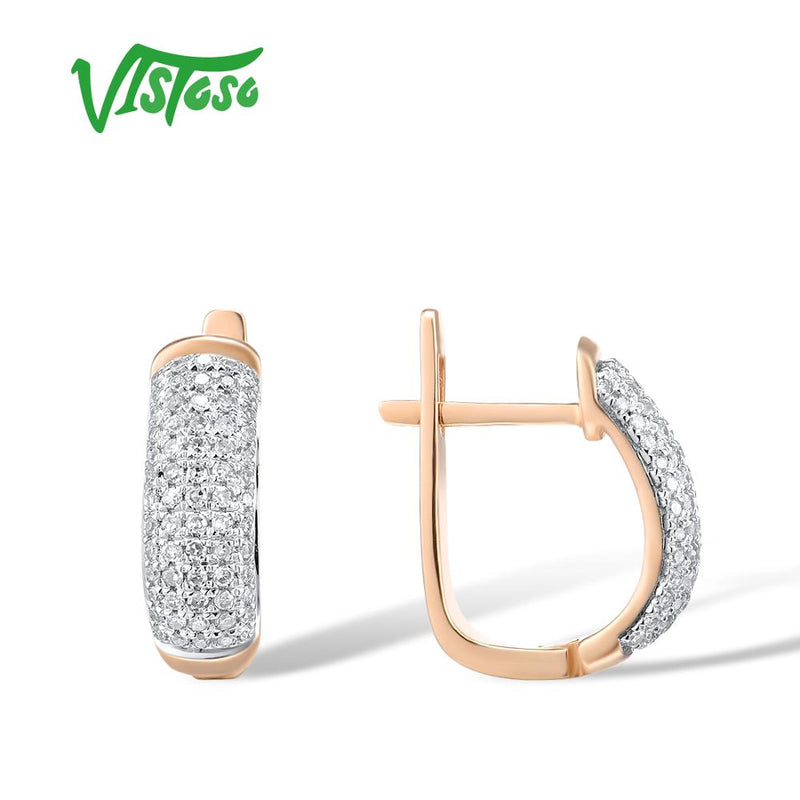 VISTOSO 14K 585 Rose Gold Earrings For Lady Glamorous Elegant Sparkling Diamond Earrings Luxury Wedding Engagement Fine Jewelry