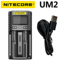 100% Original Nitecore UM4 UM2 USB QC Battery Charger Intelligent Circuitry Global Insurance li-ion AA AAA 18650 21700 26650