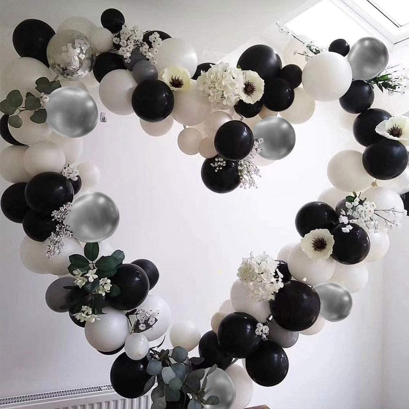 Balloons Garland Arch Kit, 100 PCS Birthday decoration Set with Silver Metallic,White,Black and Confetti Balloons Plus Silver Pa