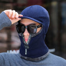 Hot Men Winter Knitted Hat With Zipper New Add Fur Lined Warm Brim Winter Hats For Men Keep Face Ear Warm Balaclava Cap